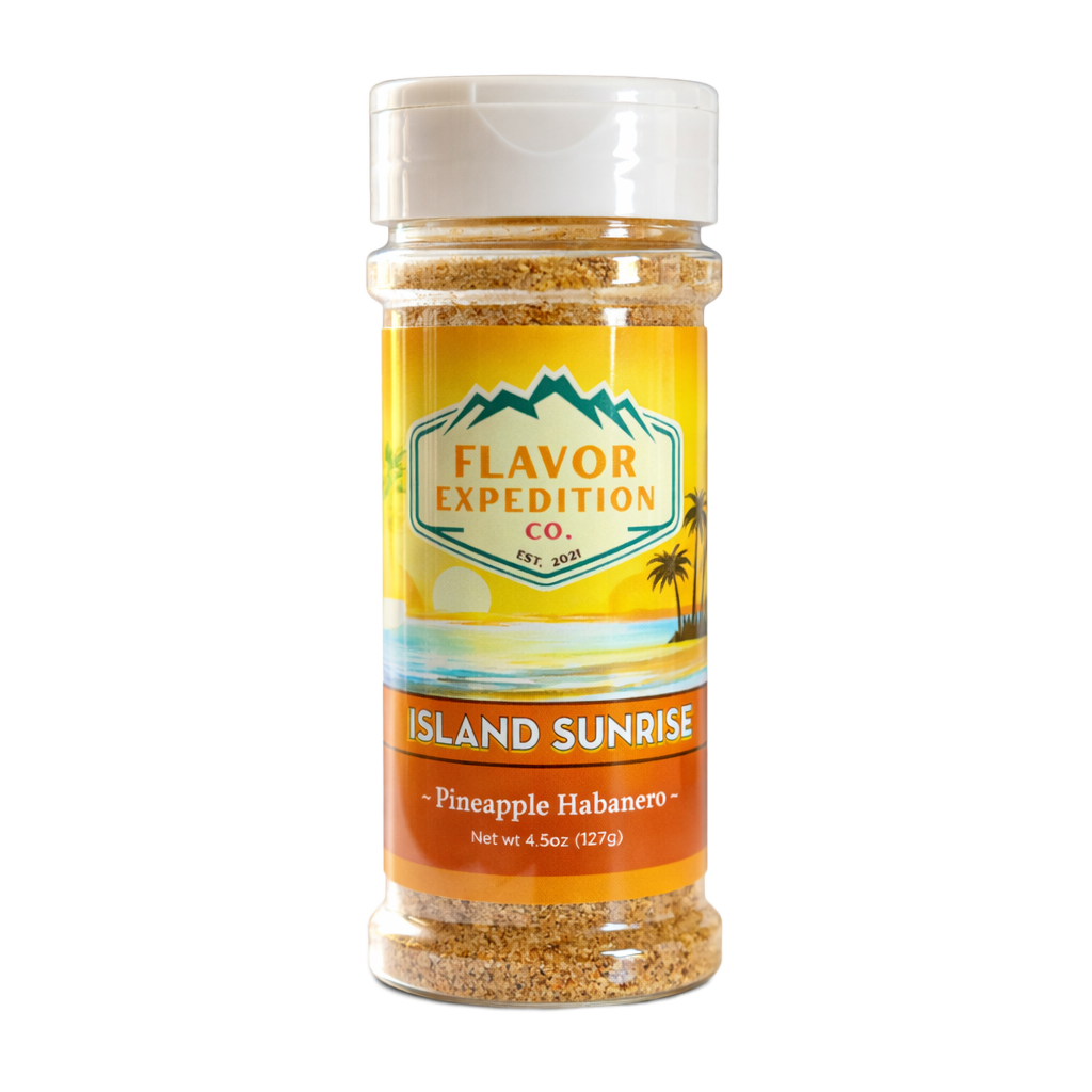 Pineapple Habanero Seasoning - Island Sunrise bottle showcasing tropical flavor blend from Flavor Expedition.