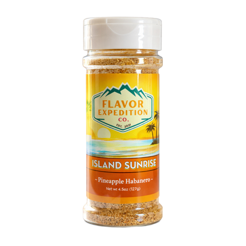 Pineapple Habanero Seasoning - Island Sunrise bottle showcasing tropical flavor blend from Flavor Expedition.