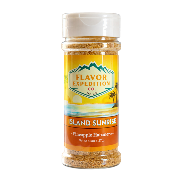 Pineapple Habanero Seasoning - Island Sunrise bottle showcasing tropical flavor blend from Flavor Expedition.